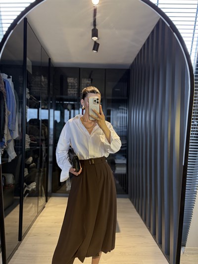 Kemerli Balon Midi Etek