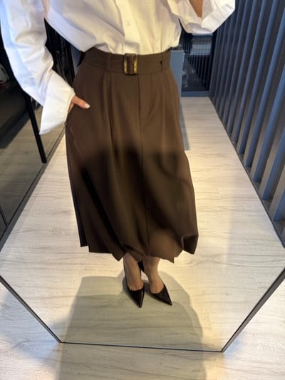 Kemerli Balon Midi Etek