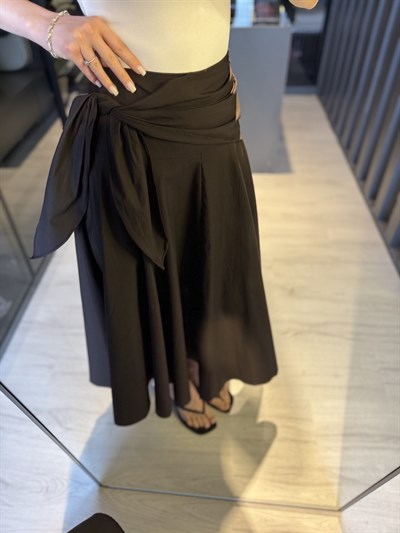 Kuşak detay poplin etek