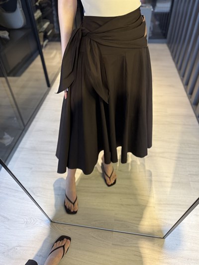 Kuşak detay poplin etek