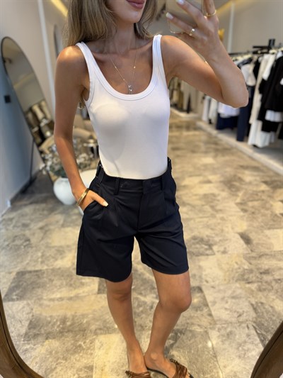 Lacivert Beli Ayarlanabilir Bermuda Şort 
