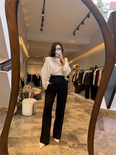 Lacivert Double Paça Kumaş Palazzo Pantolon