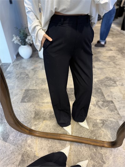 Lacivert Double Paça Kumaş Palazzo Pantolon
