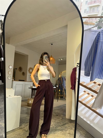 Pileli beli lastikli Palazzo pantolon