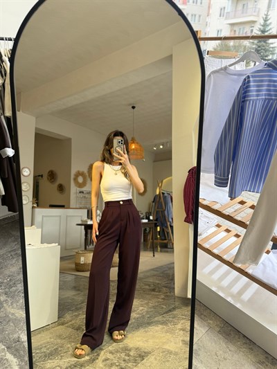 Pileli beli lastikli Palazzo pantolon