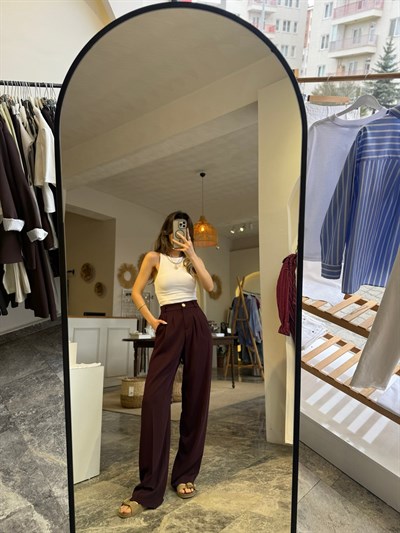 Pileli beli lastikli Palazzo pantolon