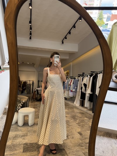 Puantiye Desen Parçalı Elbise 