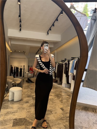 Siyah Askılı Midi Boy Elbise