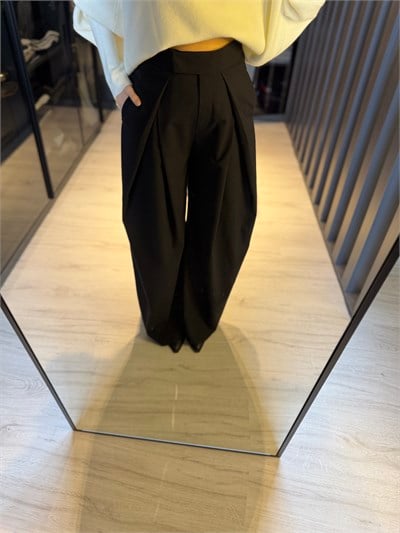 Siyah Barrel Palazzo Kumaş Pantolon