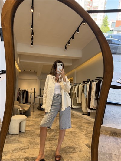 Zımba Detay Denim Bermuda Şort