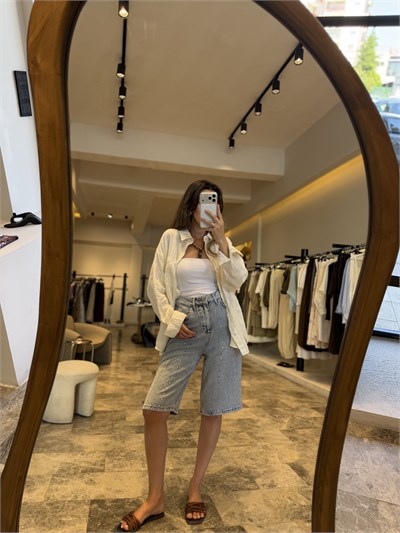 Zımba Detay Denim Bermuda Şort