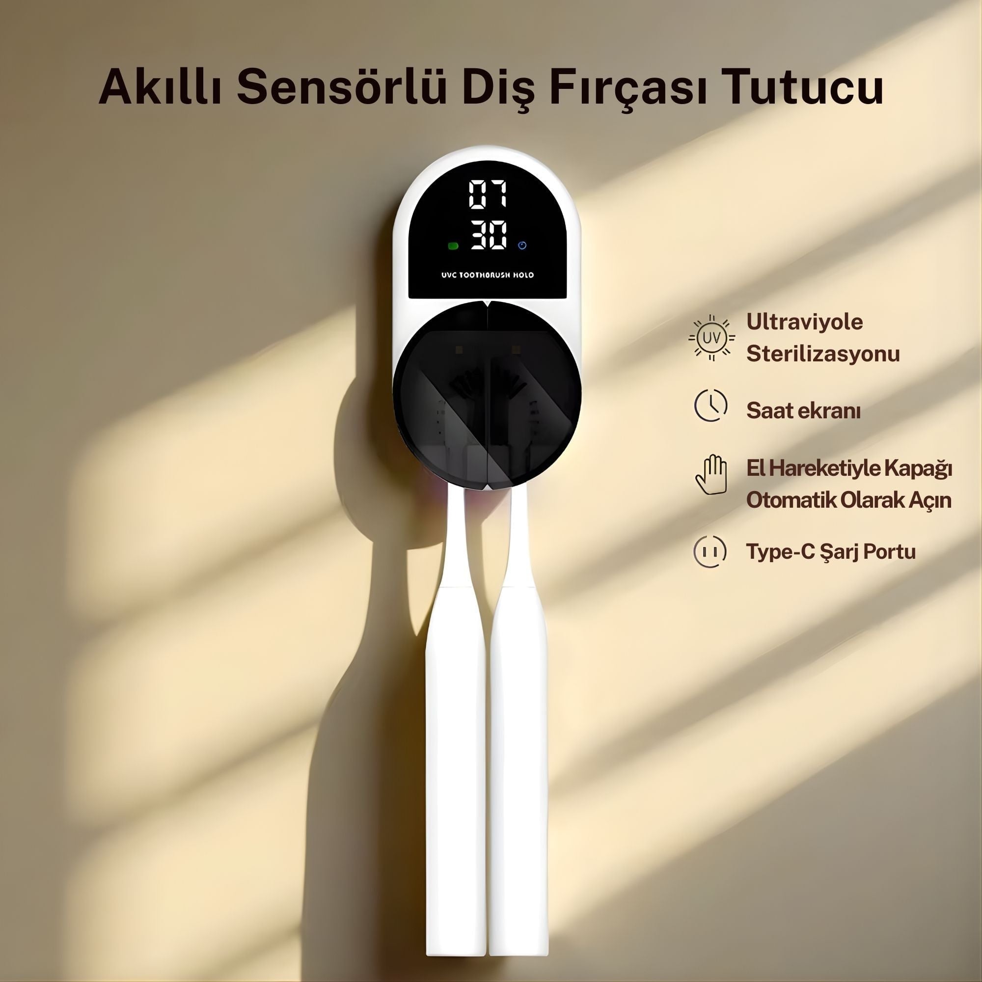NPO ESX9 sterilizatör çift diş fırçası ve LED ekran detayı