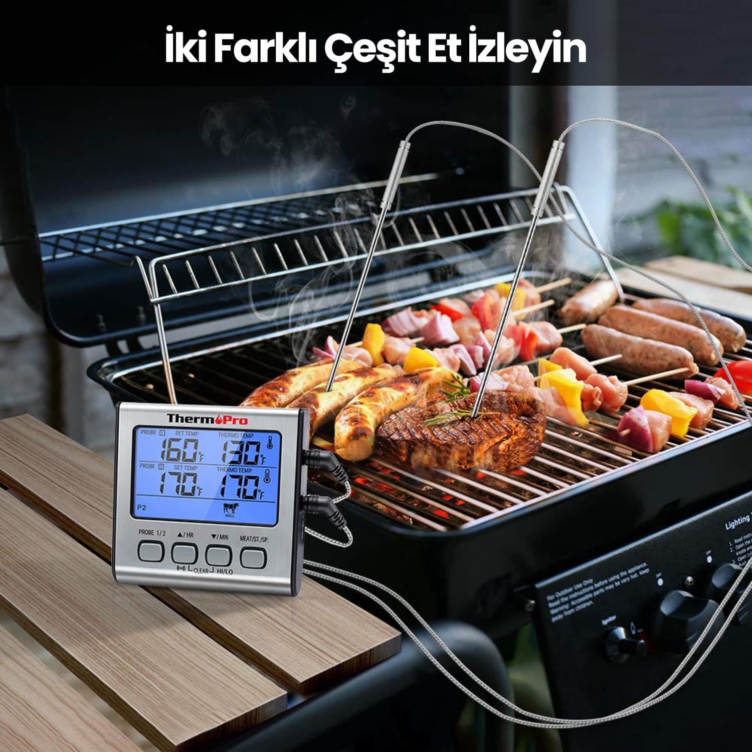 ThermoPro TP17 ile mangalda aynı anda iki farklı etin sıcaklığını ölçme