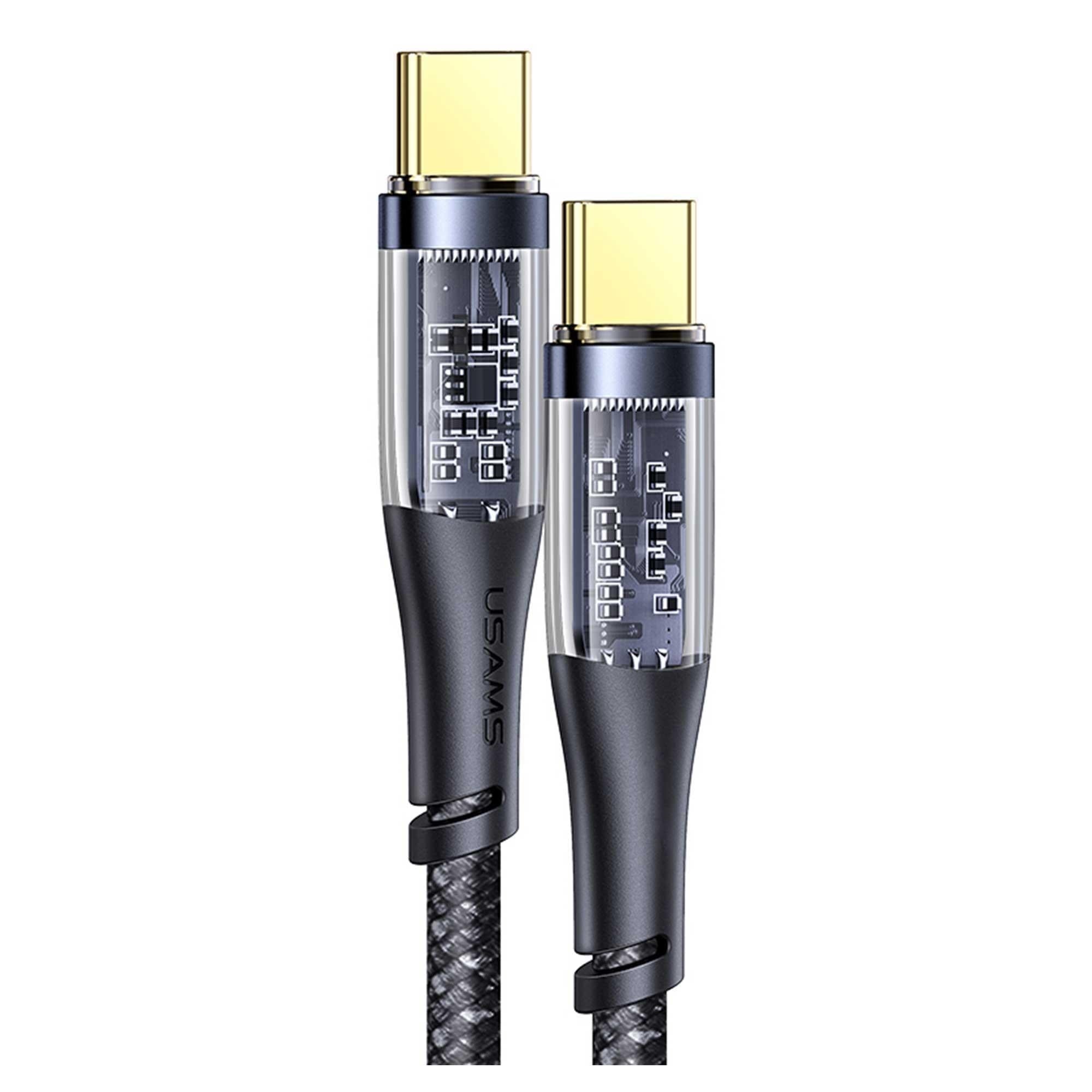 USAMS SJ574 Type-C To Type-C PD 100W Şeffaf Çipli Örgülü…