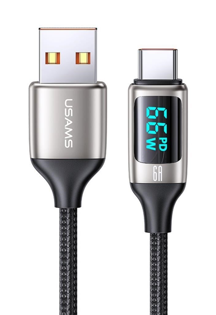 Usams US-SJ544 66W USB to Type-C dijital göstergeli hızlı şarj kablosu