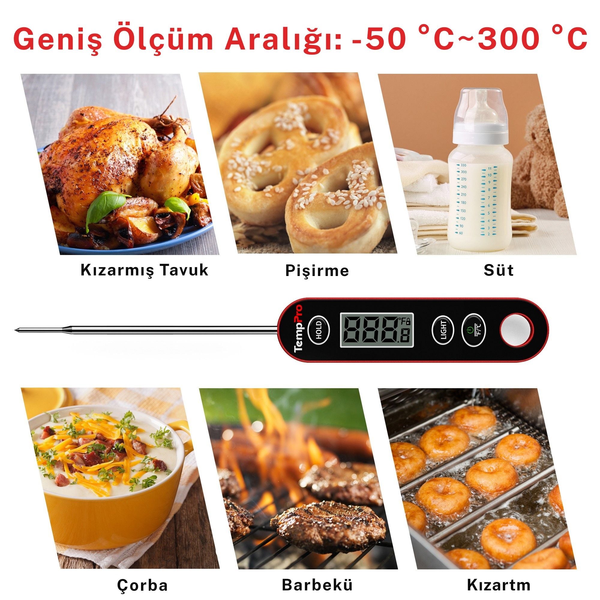 Thermopro IC6030 Su Geçirmez Hızlı Sonuç LCD Ekranlı Daldırma Saplama Gıda Pişirme Termometresi