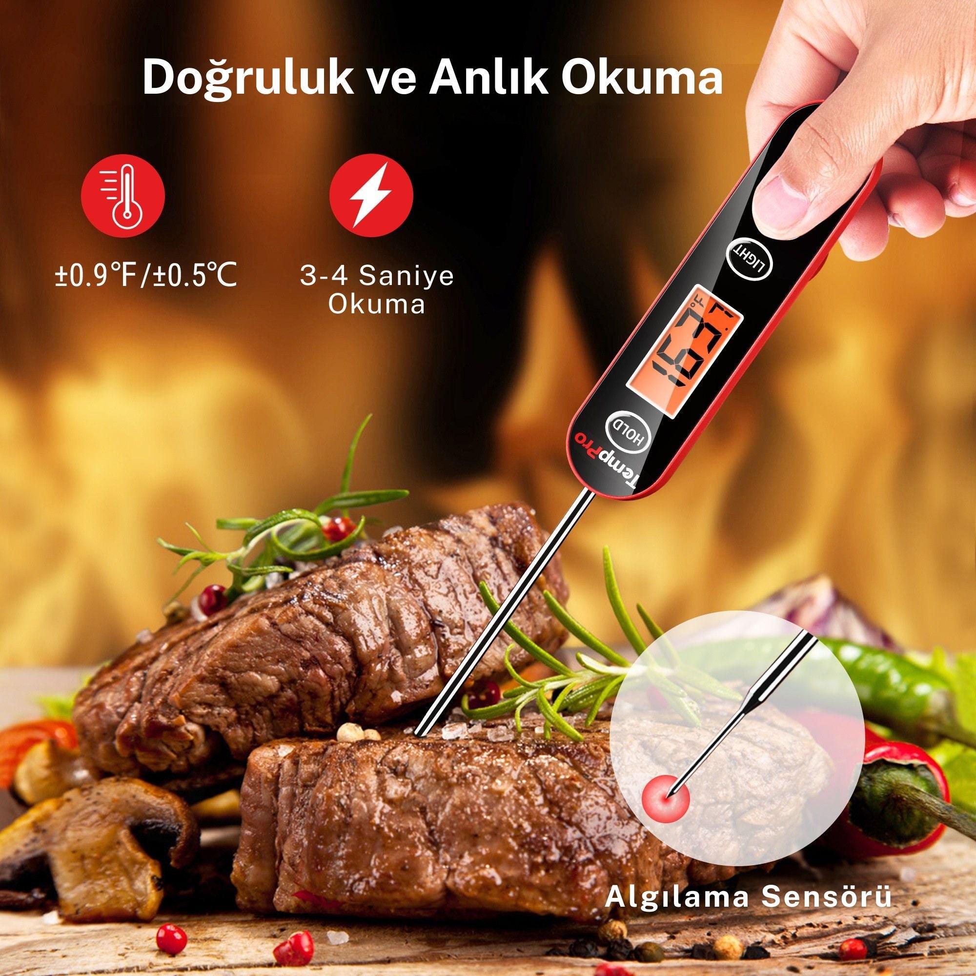 Thermopro IC6030 Su Geçirmez Hızlı Sonuç LCD Ekranlı Daldırma Saplama Gıda Pişirme Termometresi
