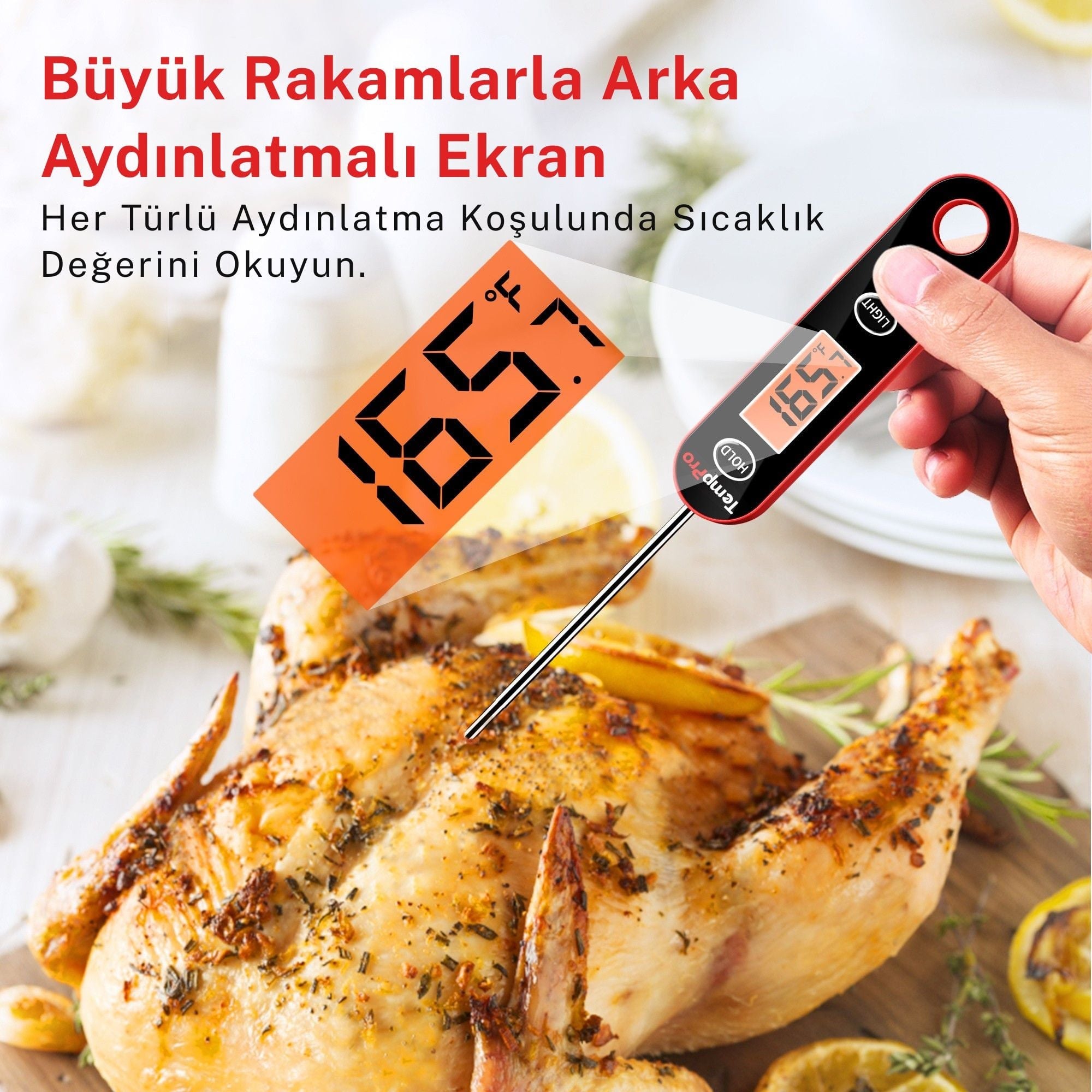 Thermopro IC6030 Su Geçirmez Hızlı Sonuç LCD Ekranlı Daldırma Saplama Gıda Pişirme Termometresi