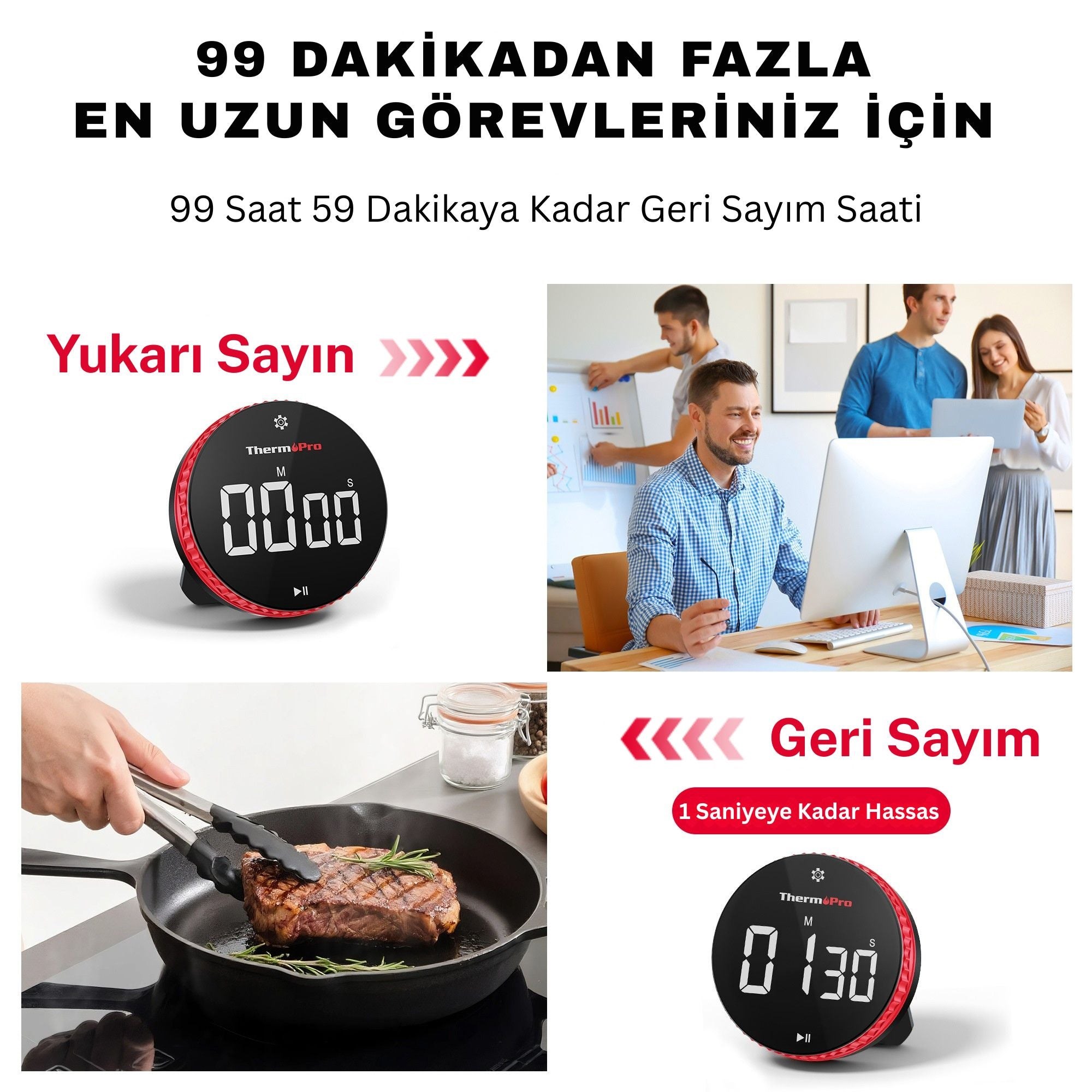 Thermopro TM04 Akıllı Dijital Mıknatıslı Ledli Alarmlı 100dk Profesyonel Kronometre Zamanlayıcı