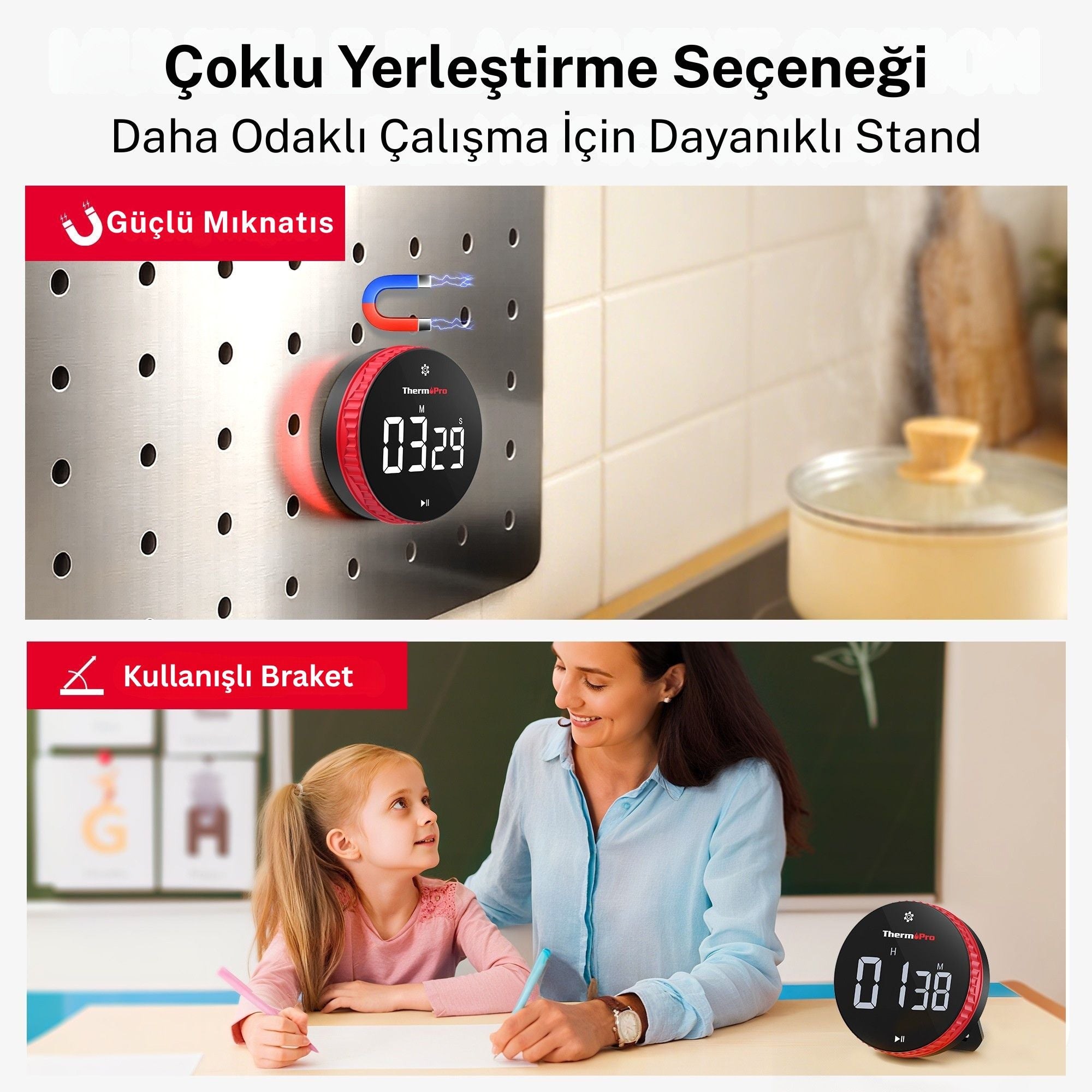 Thermopro TM04 Akıllı Dijital Mıknatıslı Ledli Alarmlı 100dk Profesyonel Kronometre Zamanlayıcı