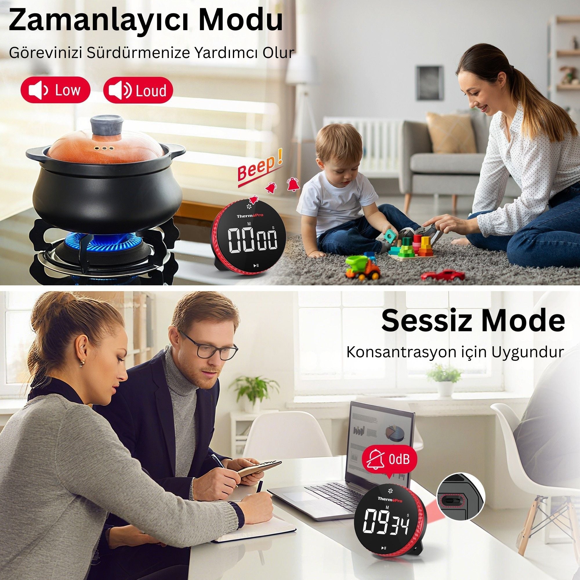 Thermopro TM04 Akıllı Dijital Mıknatıslı Ledli Alarmlı 100dk Profesyonel Kronometre Zamanlayıcı
