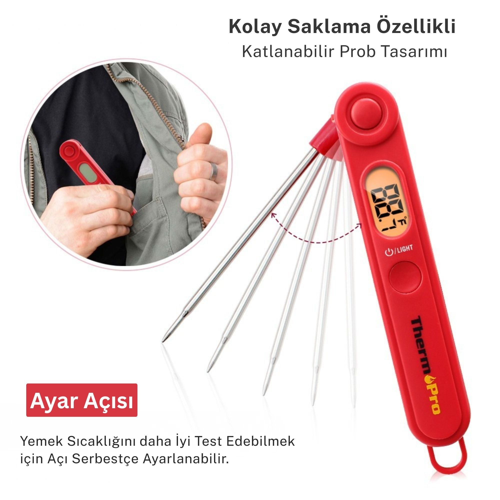 Thermopro TP03B Su Geçirmez Katlanabilir Profesyonel Gıda Pişirme Termometresi
