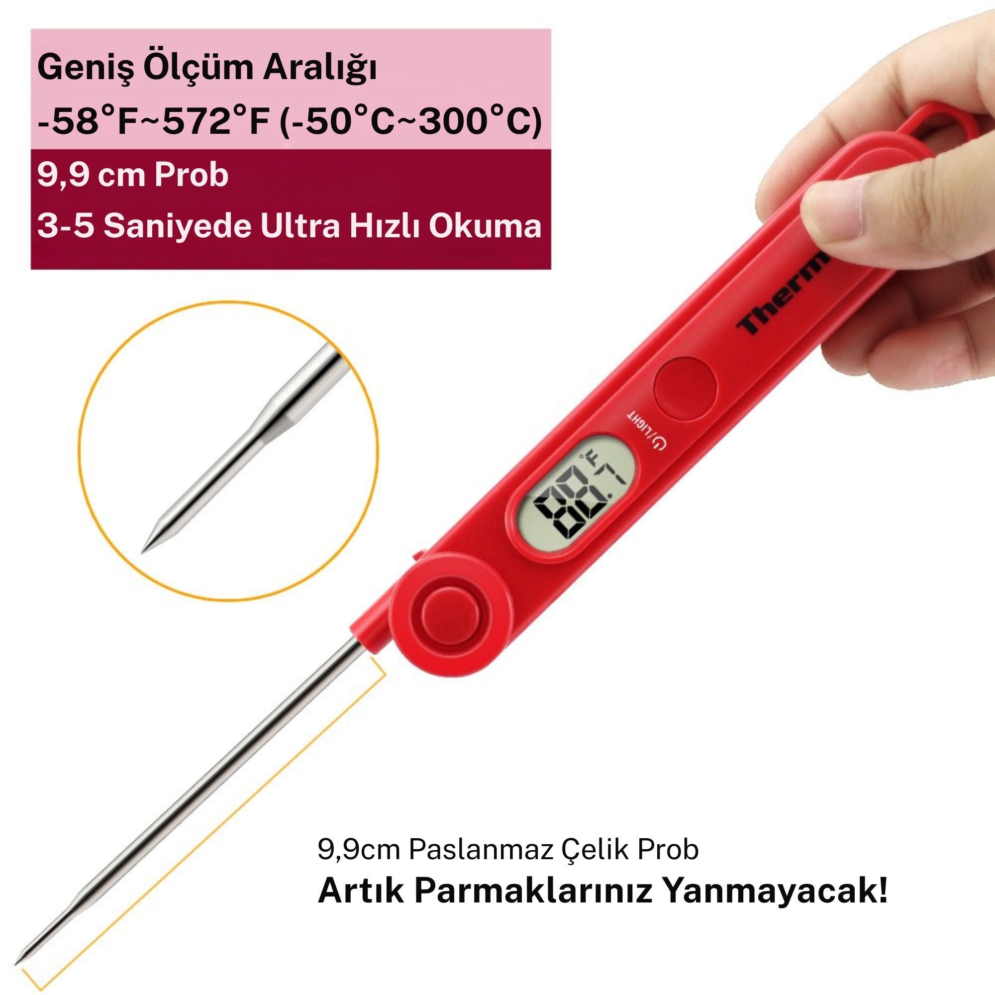 Thermopro TP03B Su Geçirmez Katlanabilir Profesyonel Gıda Pişirme Termometresi