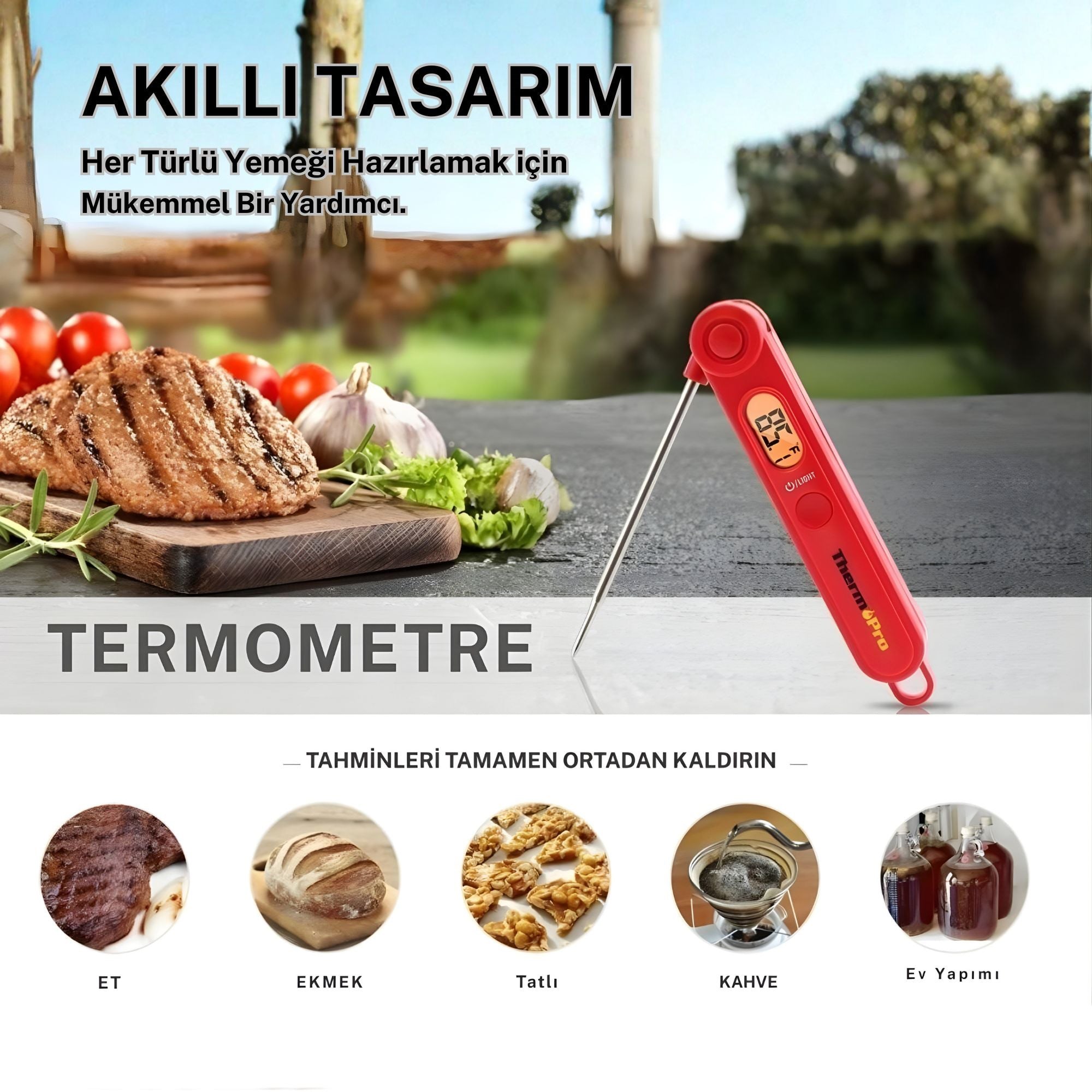 Thermopro TP03B Su Geçirmez Katlanabilir Profesyonel Gıda Pişirme Termometresi