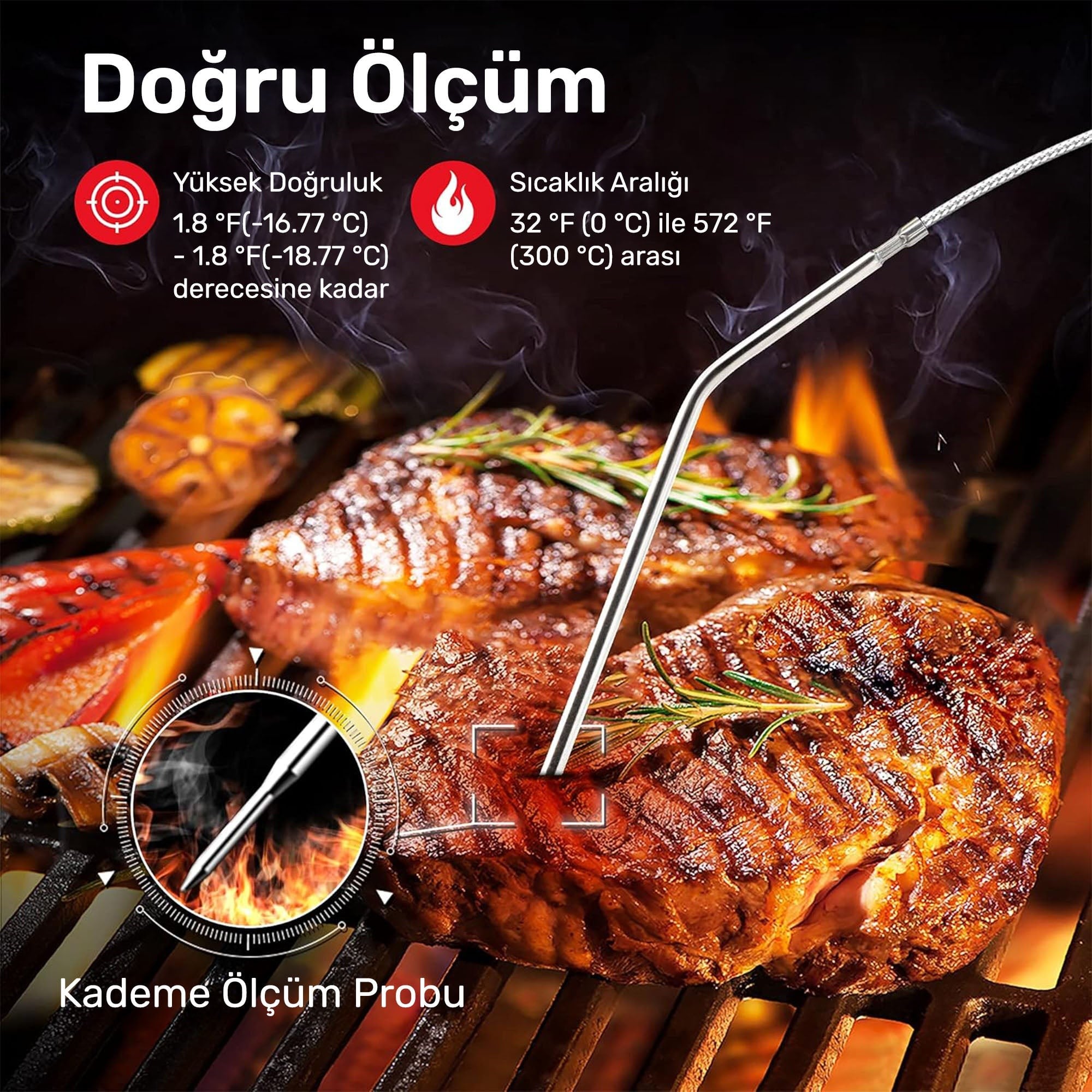 ThermoPro TP07C Alarmlı, Aydınlatmalı ve Kablosuz 150m Menzilli Profesyonel Gıda Pişirme Termometre