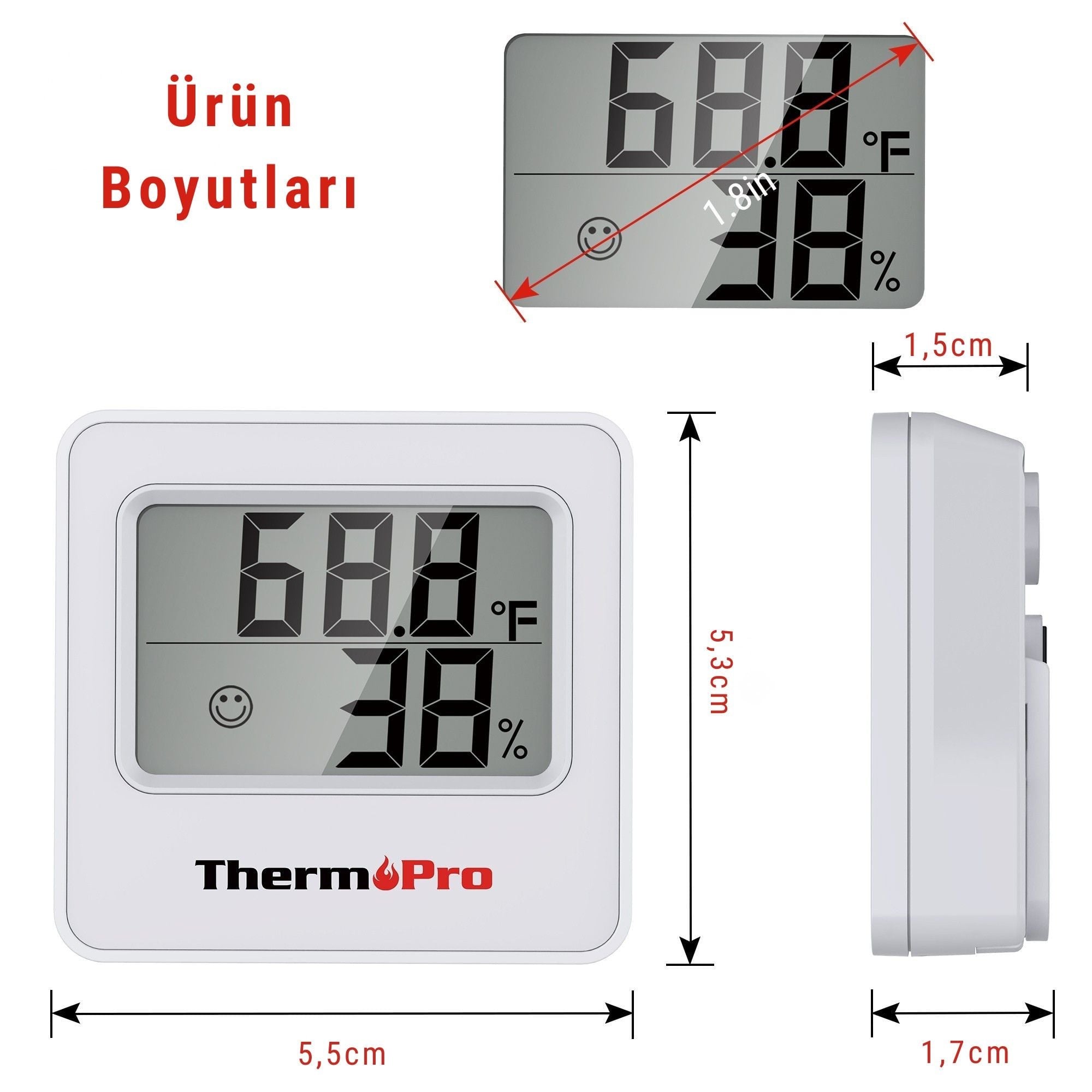 Thermopro TP157W İç Mekan (Sera, Dolap, Bebek Odası) Hassas Sıcaklık ve Nem Ölçer Mini Termometre