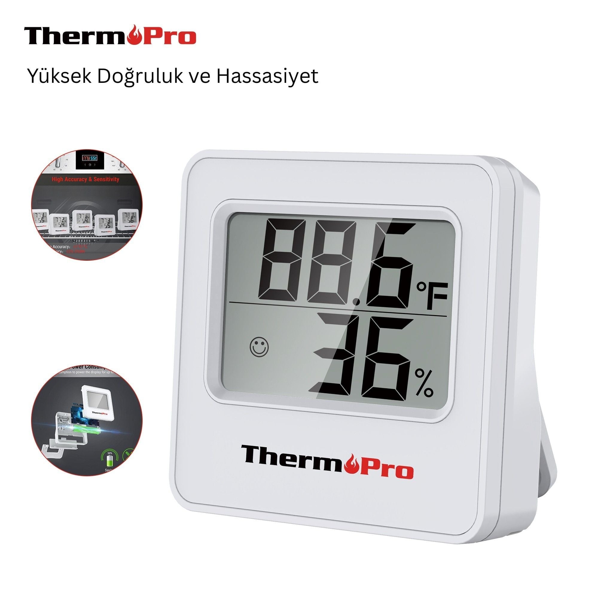 Thermopro TP157W İç Mekan (Sera, Dolap, Bebek Odası) Hassas Sıcaklık ve Nem Ölçer Mini Termometre