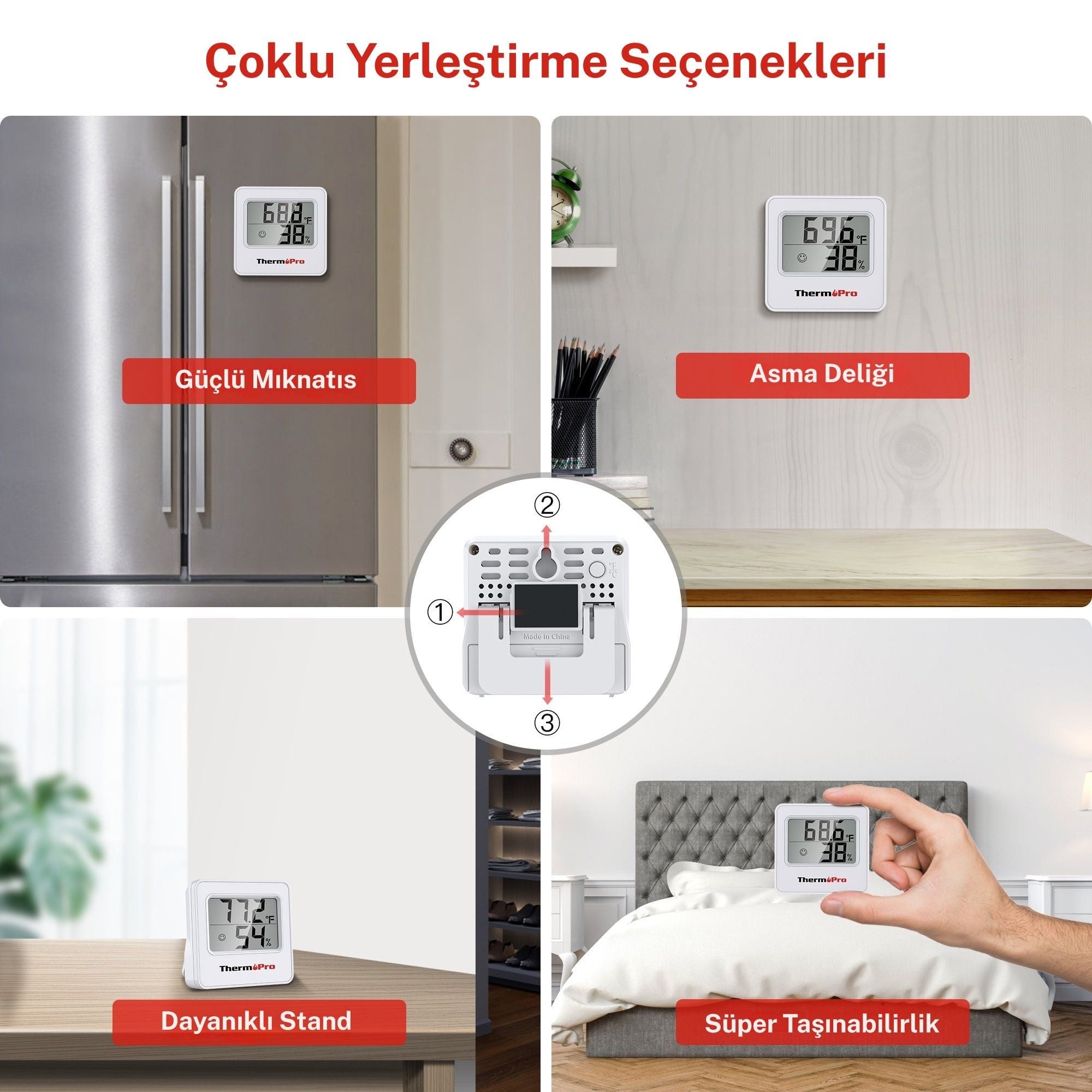 Thermopro TP157W İç Mekan (Sera, Dolap, Bebek Odası) Hassas Sıcaklık ve Nem Ölçer Mini Termometre