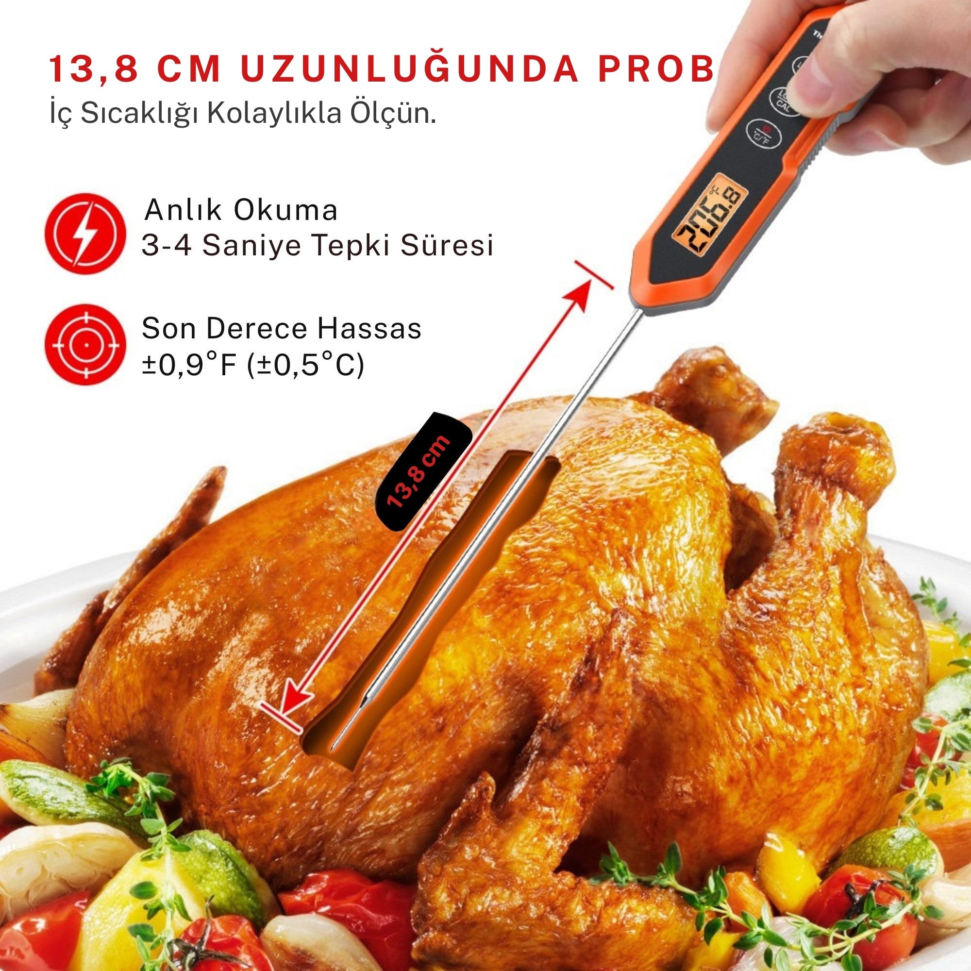 ThermoPro TP15H Dijital Et ve Gıda Termometresi - IPX6 Su Geçirmez, 3 Saniyede Hızlı Ölçüm