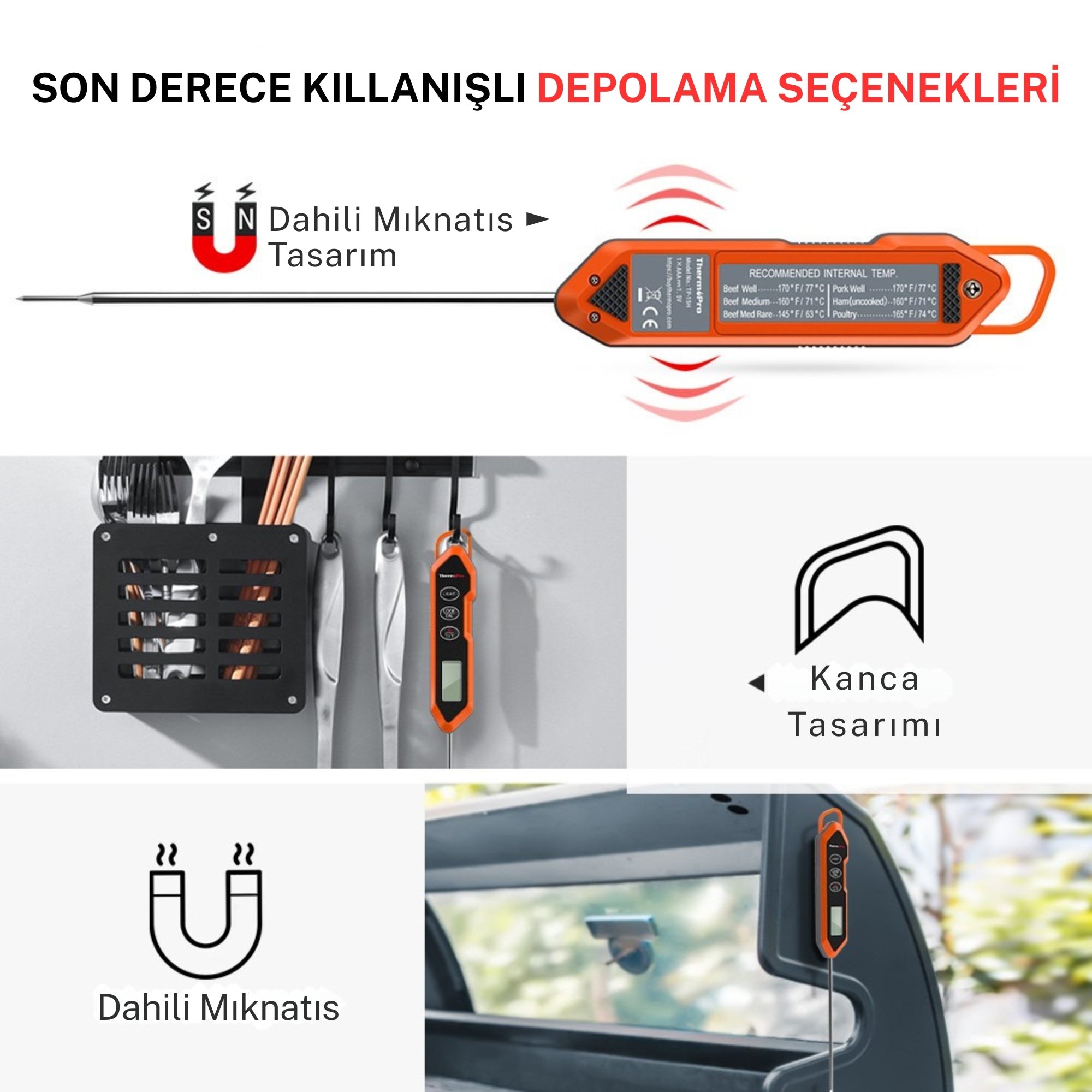 ThermoPro TP15H Dijital Et ve Gıda Termometresi - IPX6 Su Geçirmez, 3 Saniyede Hızlı Ölçüm
