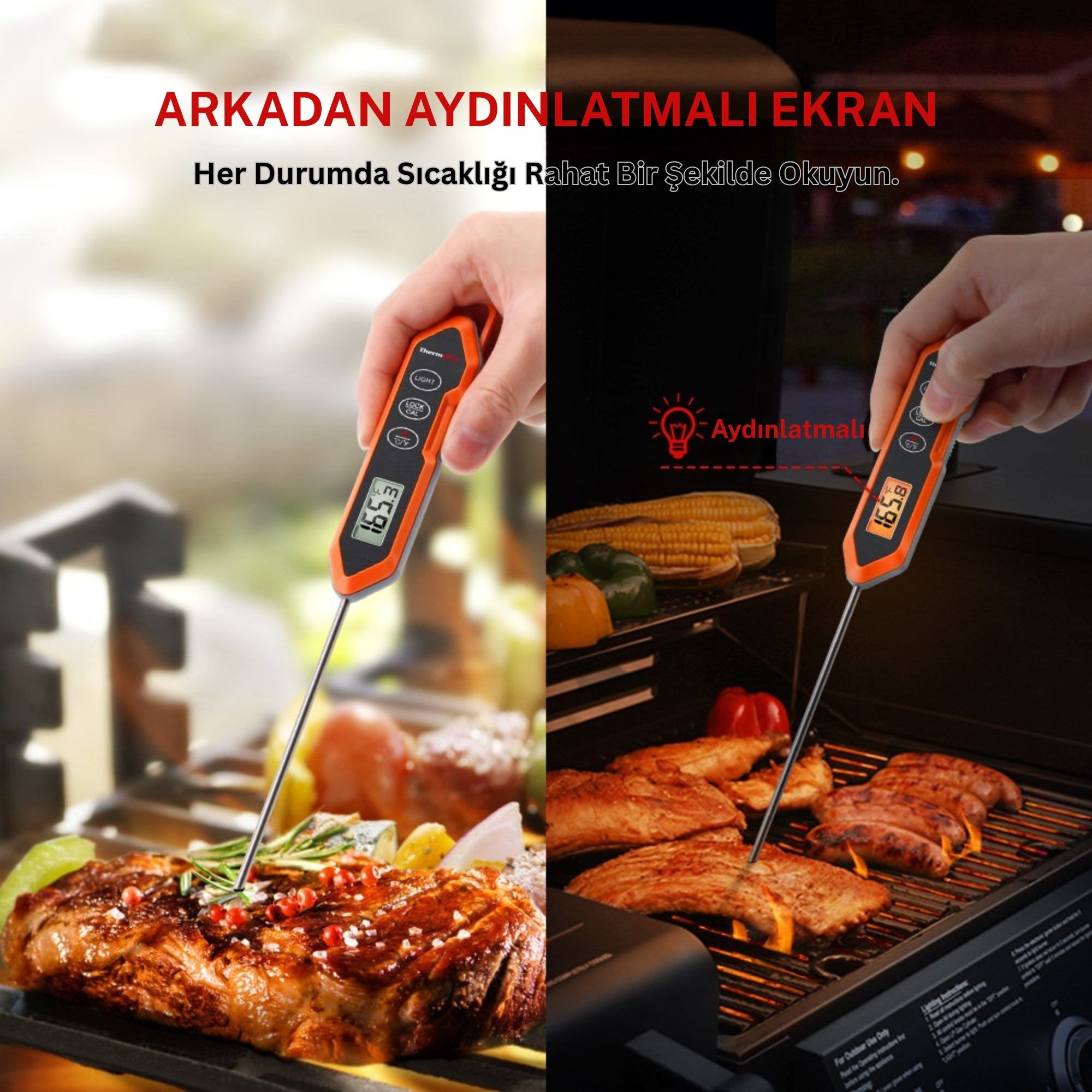 ThermoPro TP15H Dijital Et ve Gıda Termometresi - IPX6 Su Geçirmez, 3 Saniyede Hızlı Ölçüm