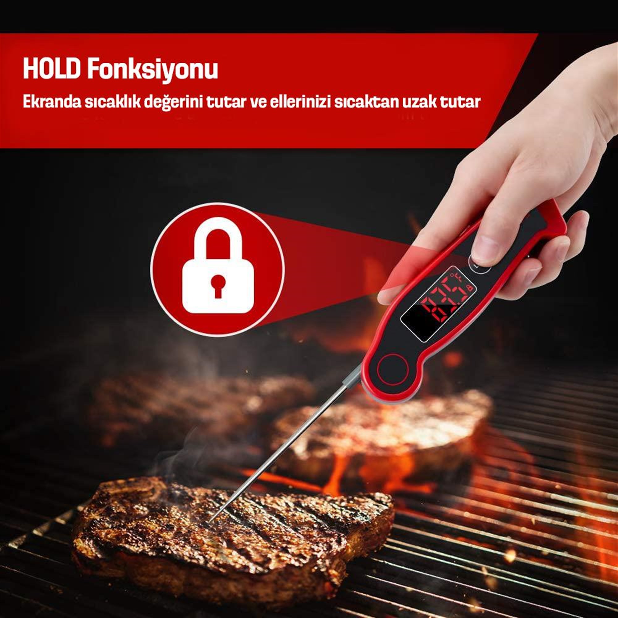 ThermoPro TP19 Su Geçirmez Katlanabilir Gıda Pişirme Termometresi