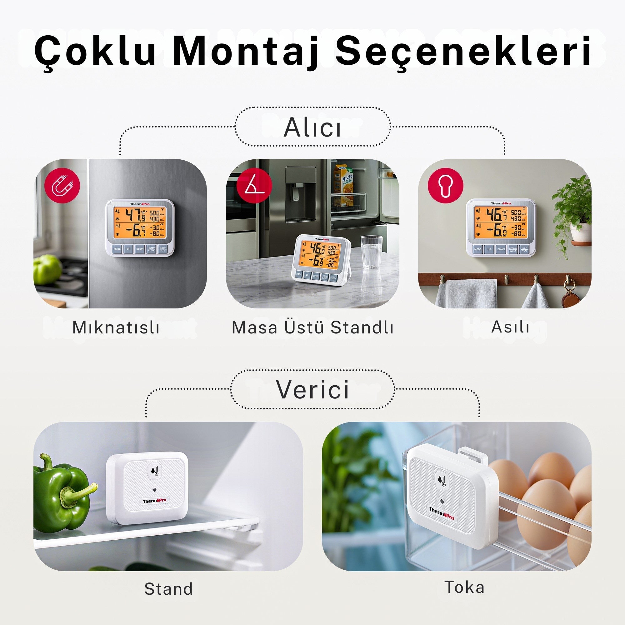 Thermopro TP210 150m Sensörlü Derin Dondurucu Buzdolabı Max/Min Sıcaklık Ölçer Termometre