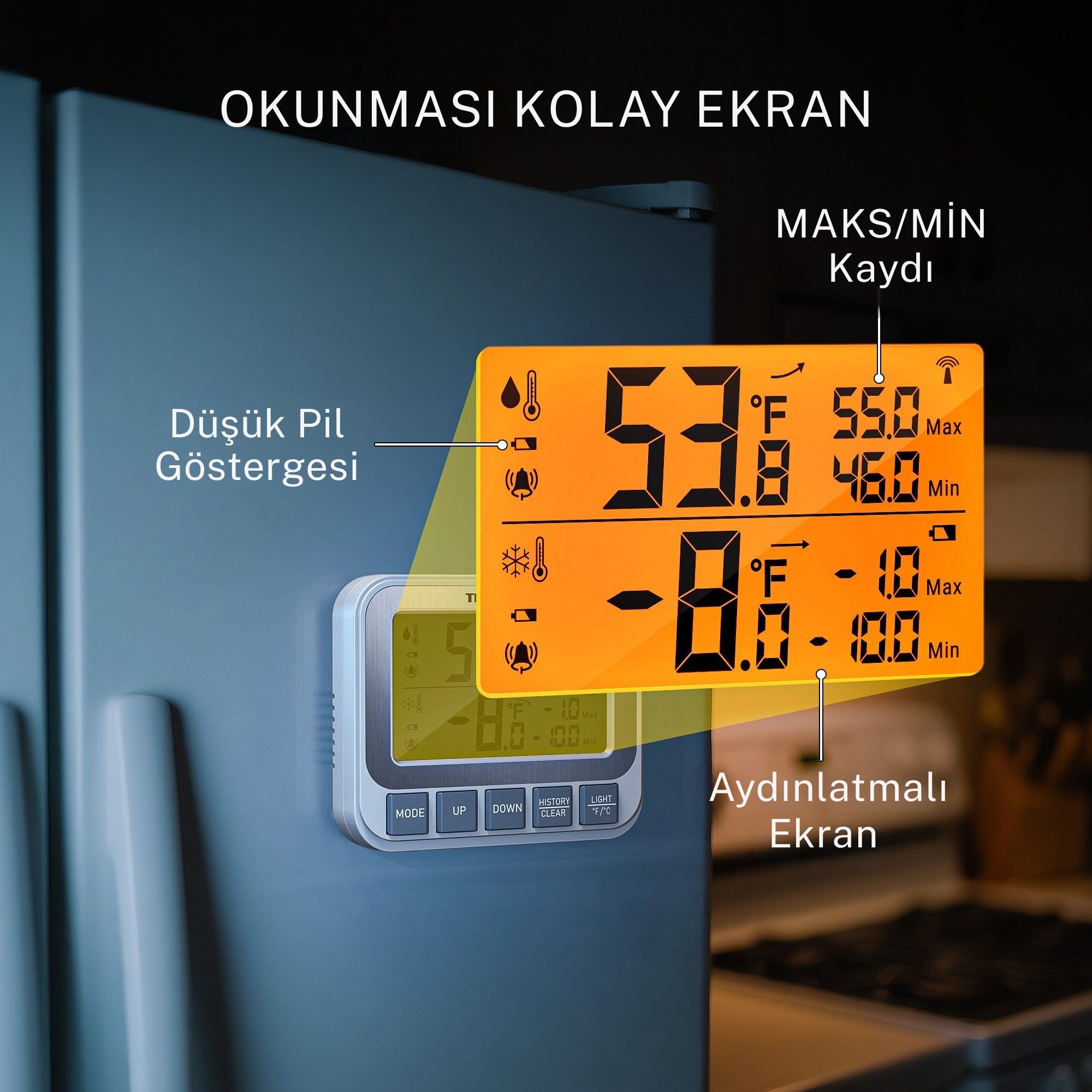 Thermopro TP210 150m Sensörlü Derin Dondurucu Buzdolabı Max/Min Sıcaklık Ölçer Termometre