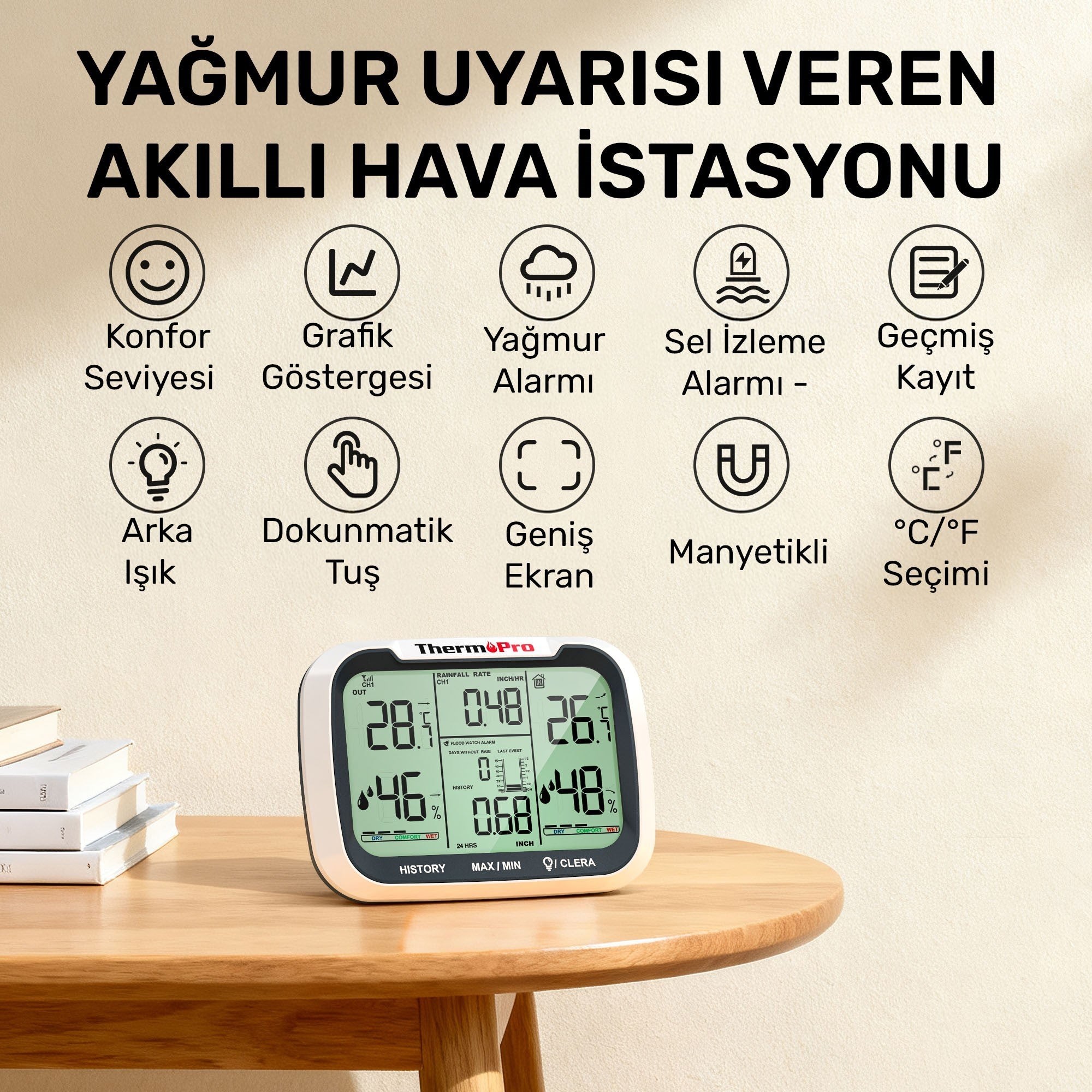ThermoPro TP270 Termometre İç/Dış Mekan Profesyonel Dijital Sıcaklık ve Nem Ölçer