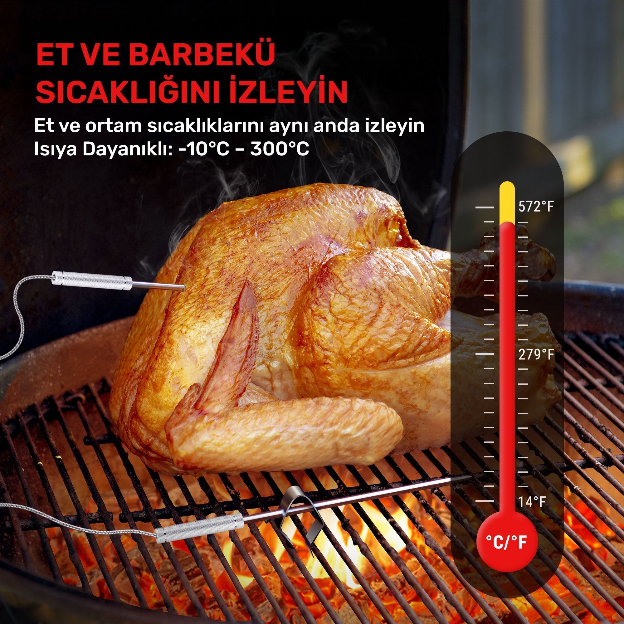 ThermoPro TP28C 2Problu Zamanlayıcılı 150m Kablosuz Barbekü/Mangal Profesyonel Pişirme Termometresi
