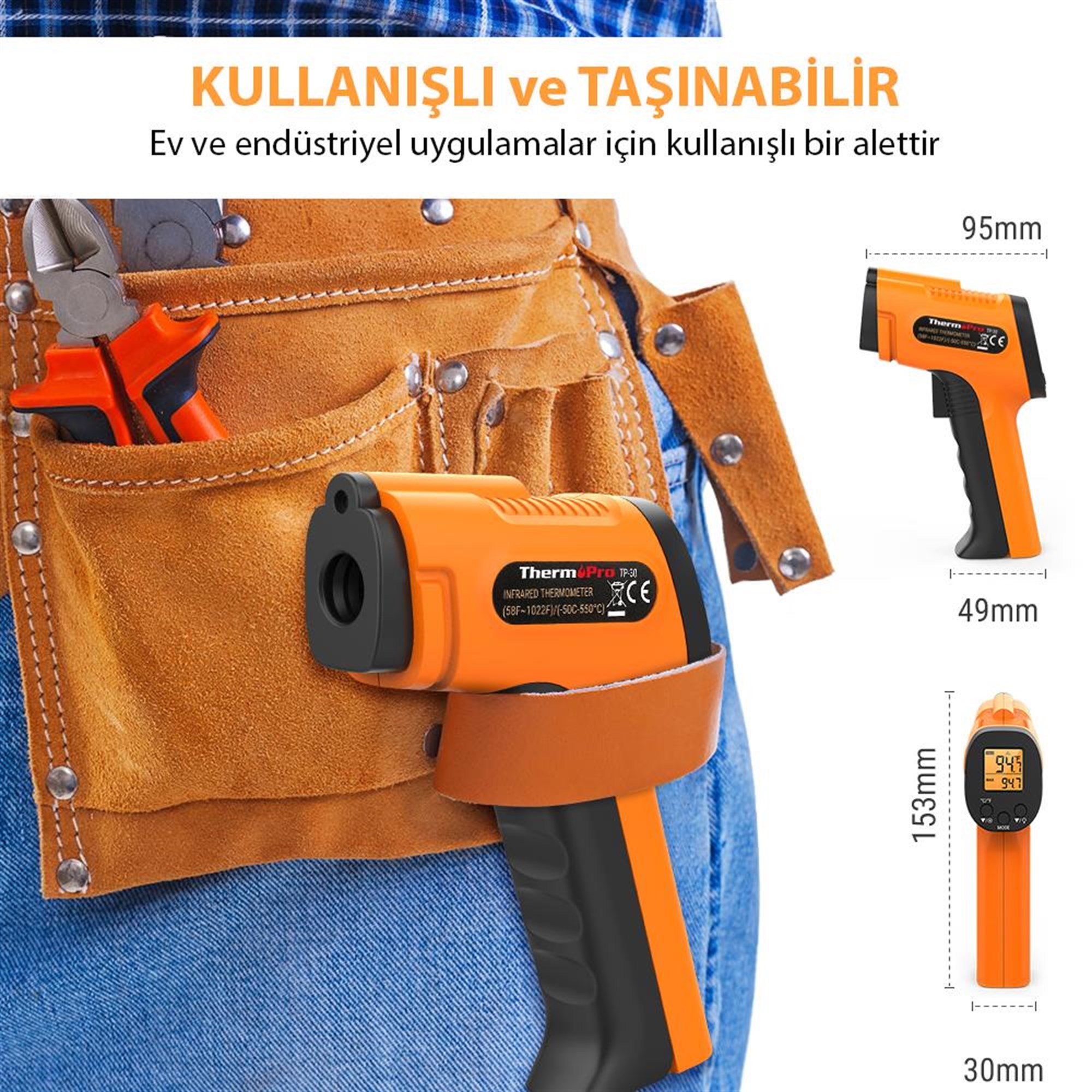 ThermoPro TP30 Endüstriyel Kızılötesi Katı-Sıvı Sıcaklık Ölçer