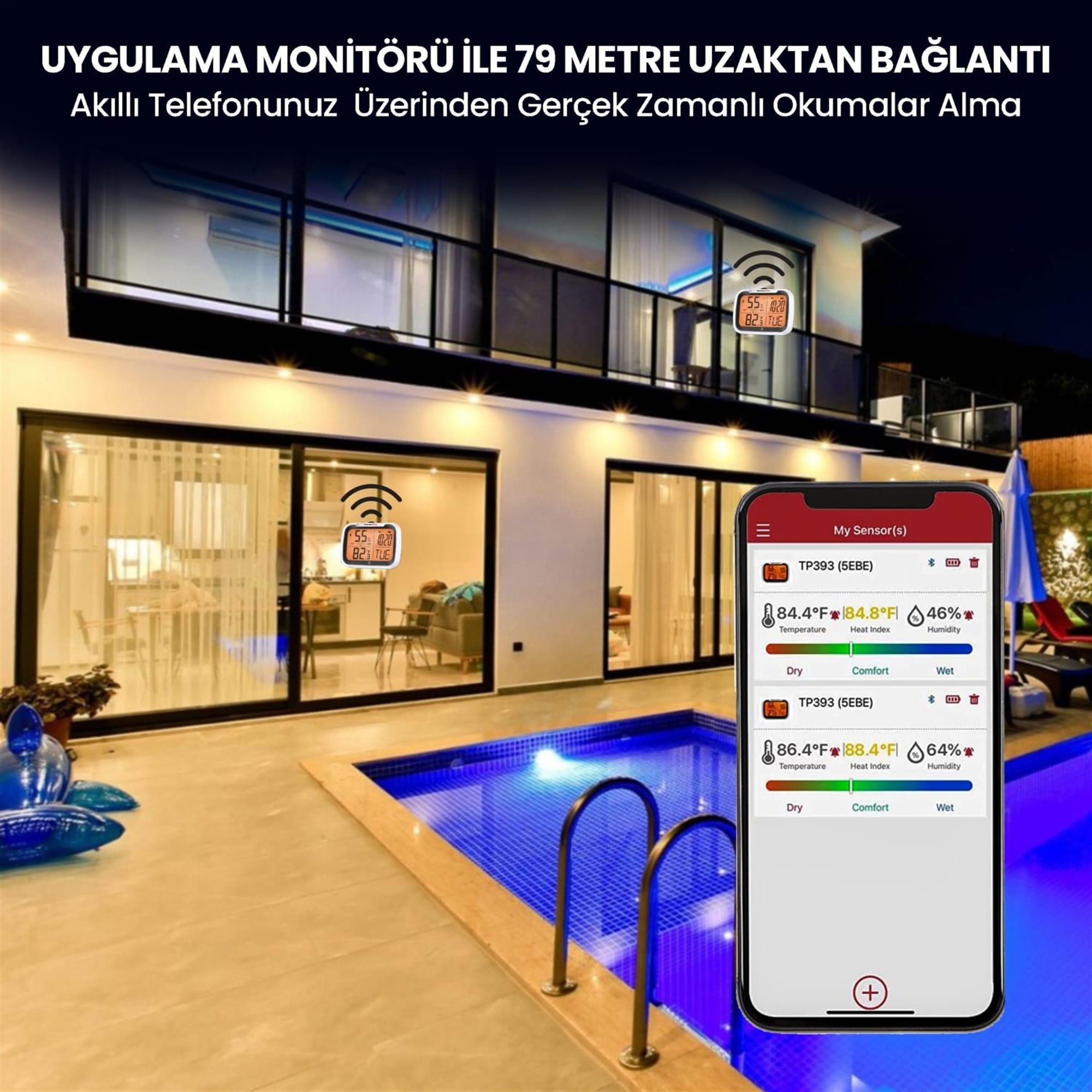 Thermopro TP393 APPli Saatli Limit Aşım Uyarılı Iç Mekan Sıcaklık ve Nem Ölçer Termometre