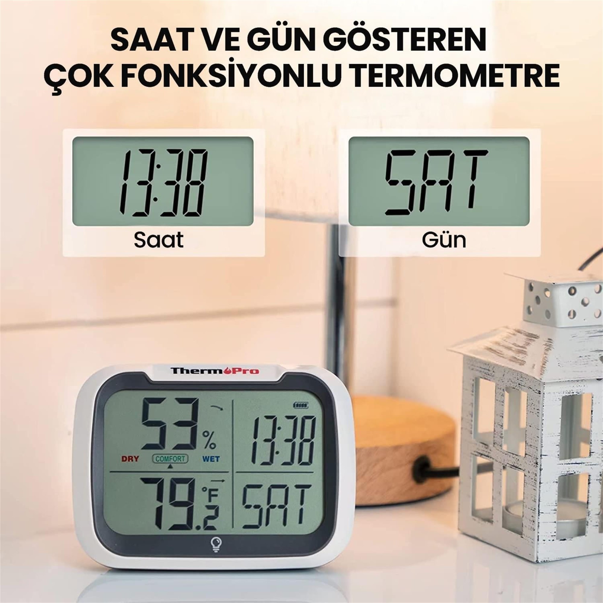 Thermopro TP393 APPli Saatli Limit Aşım Uyarılı Iç Mekan Sıcaklık ve Nem Ölçer Termometre