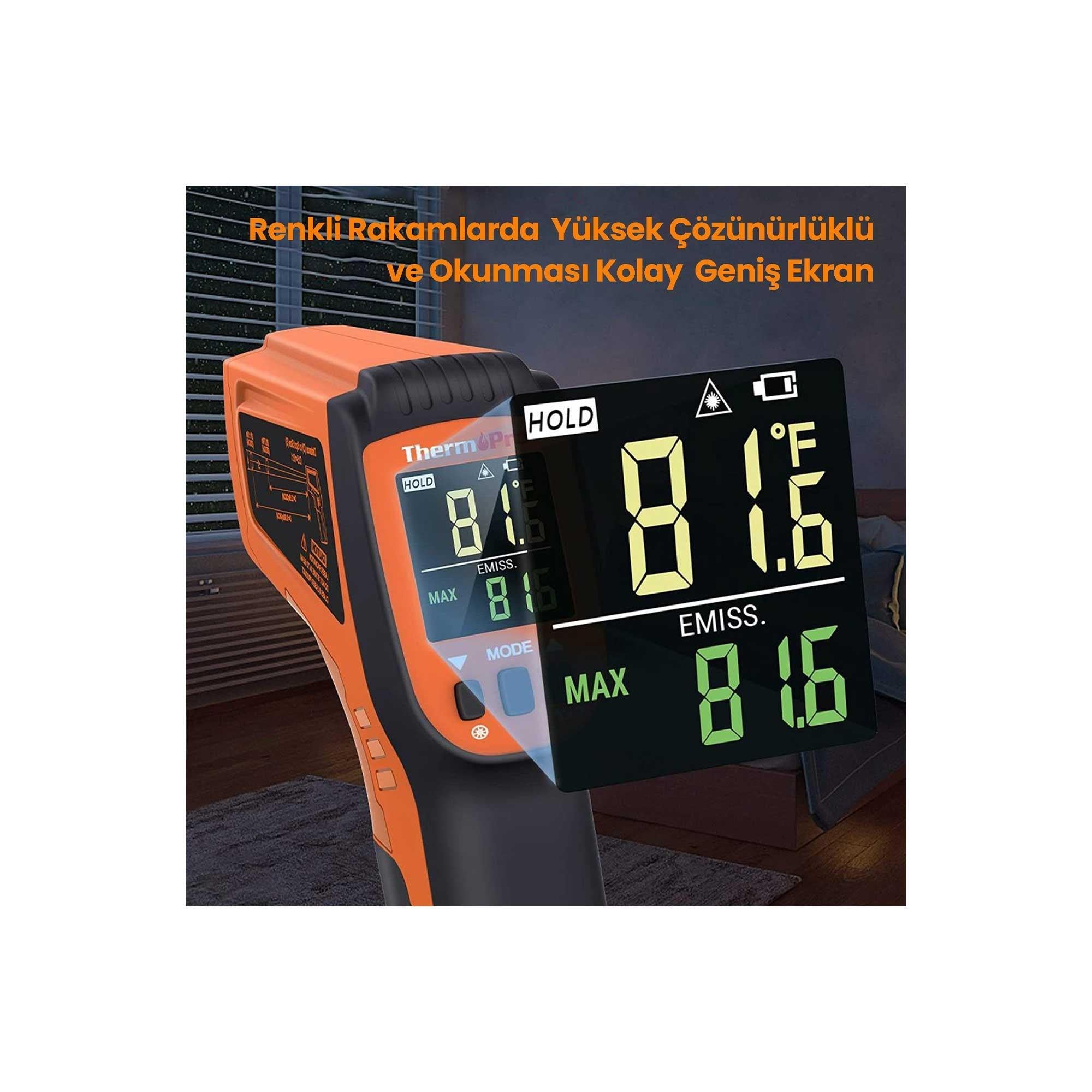 ThermoPro TP450 -50C/+550C Antişok Dual Lazer Endüstriyel Kızılötesi Temassız Termometre