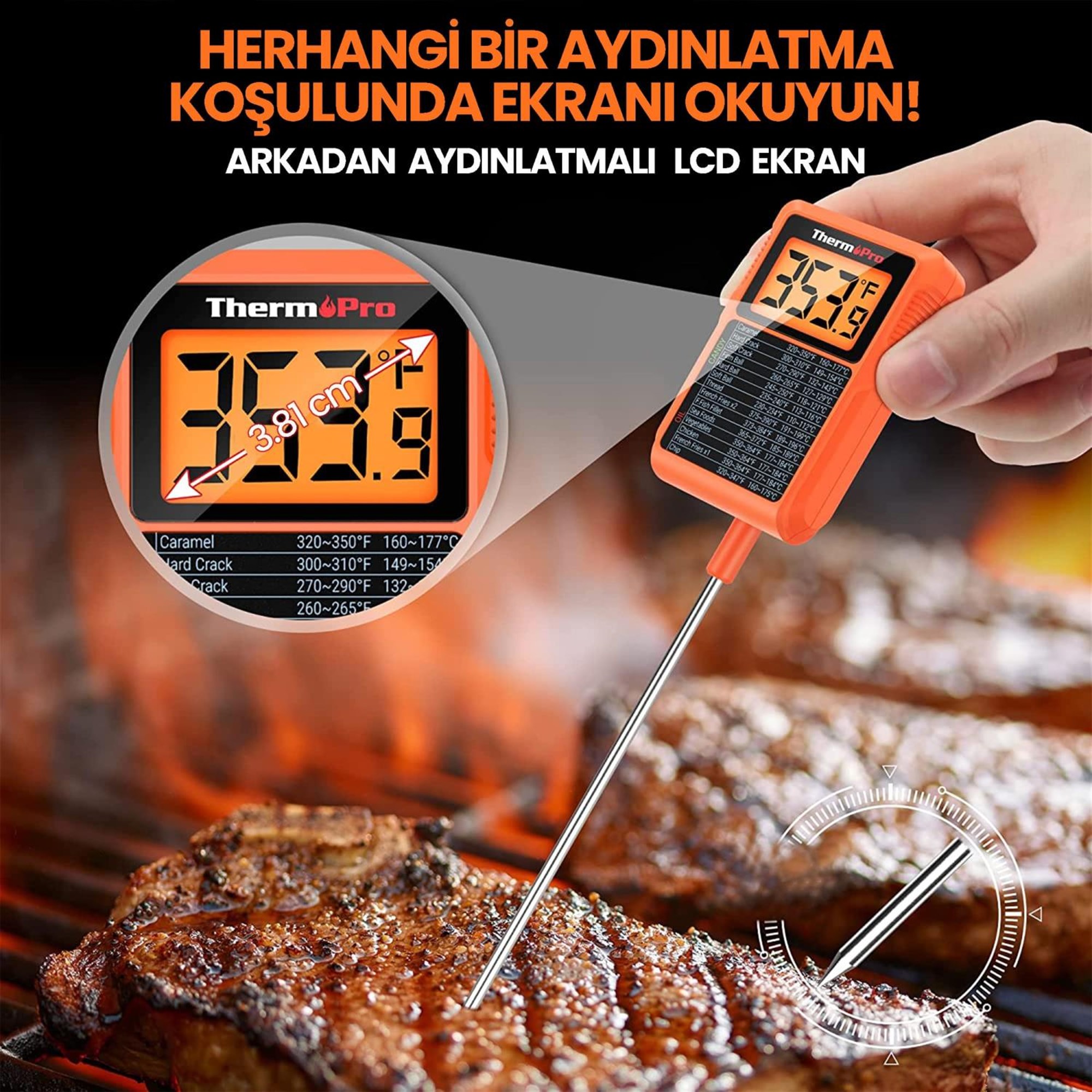 ThermoPro TP510 Su Geçirmez, Dijital ve Işıklı Daldırma/Saplama Profesyonel Gıda Termometresi
