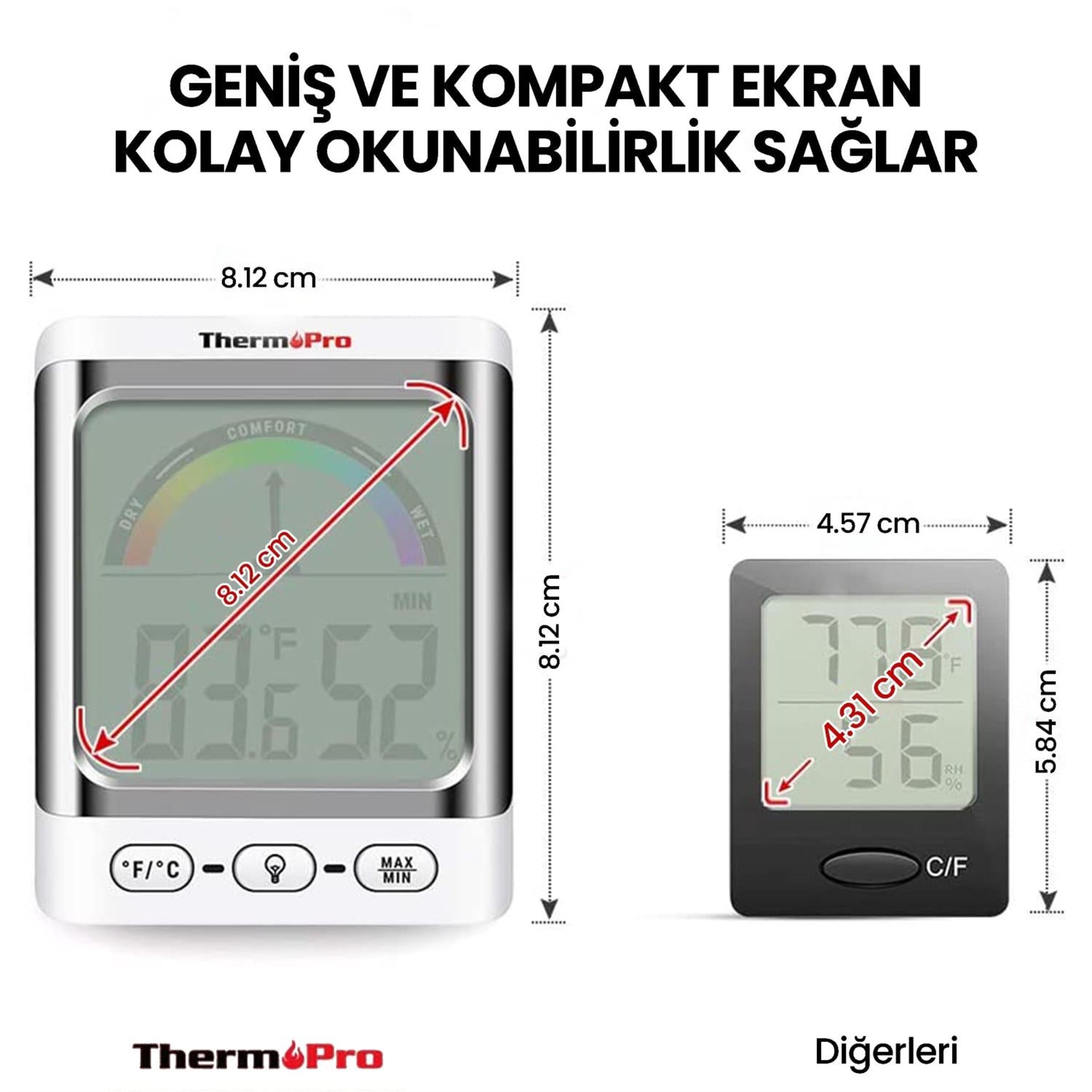 ThermoPro TP52 Konfor Göstergesi Kadranlı İç Mekan Dijital Sıcaklık ve Nem Ölçer Termometre