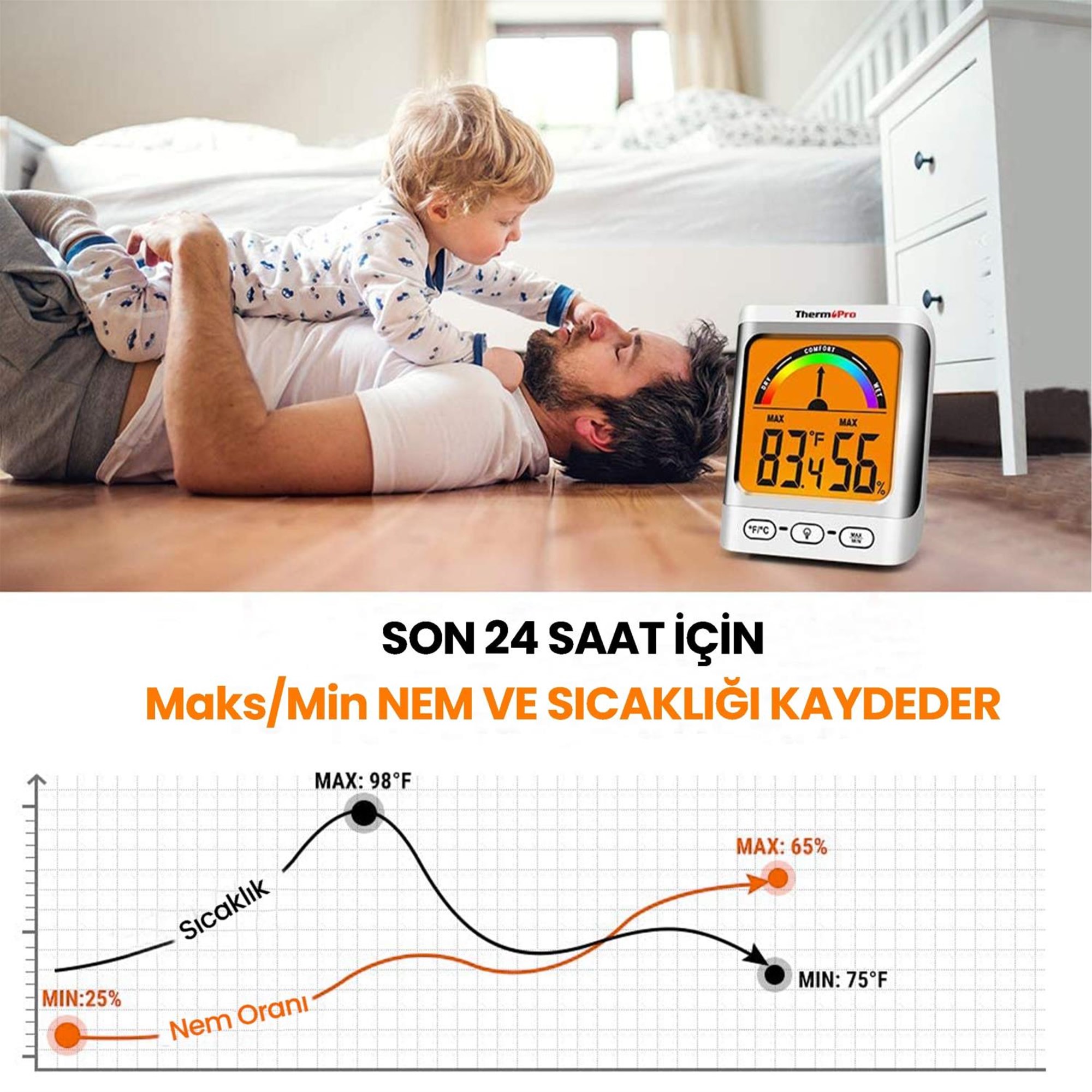 ThermoPro TP52 Konfor Göstergesi Kadranlı İç Mekan Dijital Sıcaklık ve Nem Ölçer Termometre