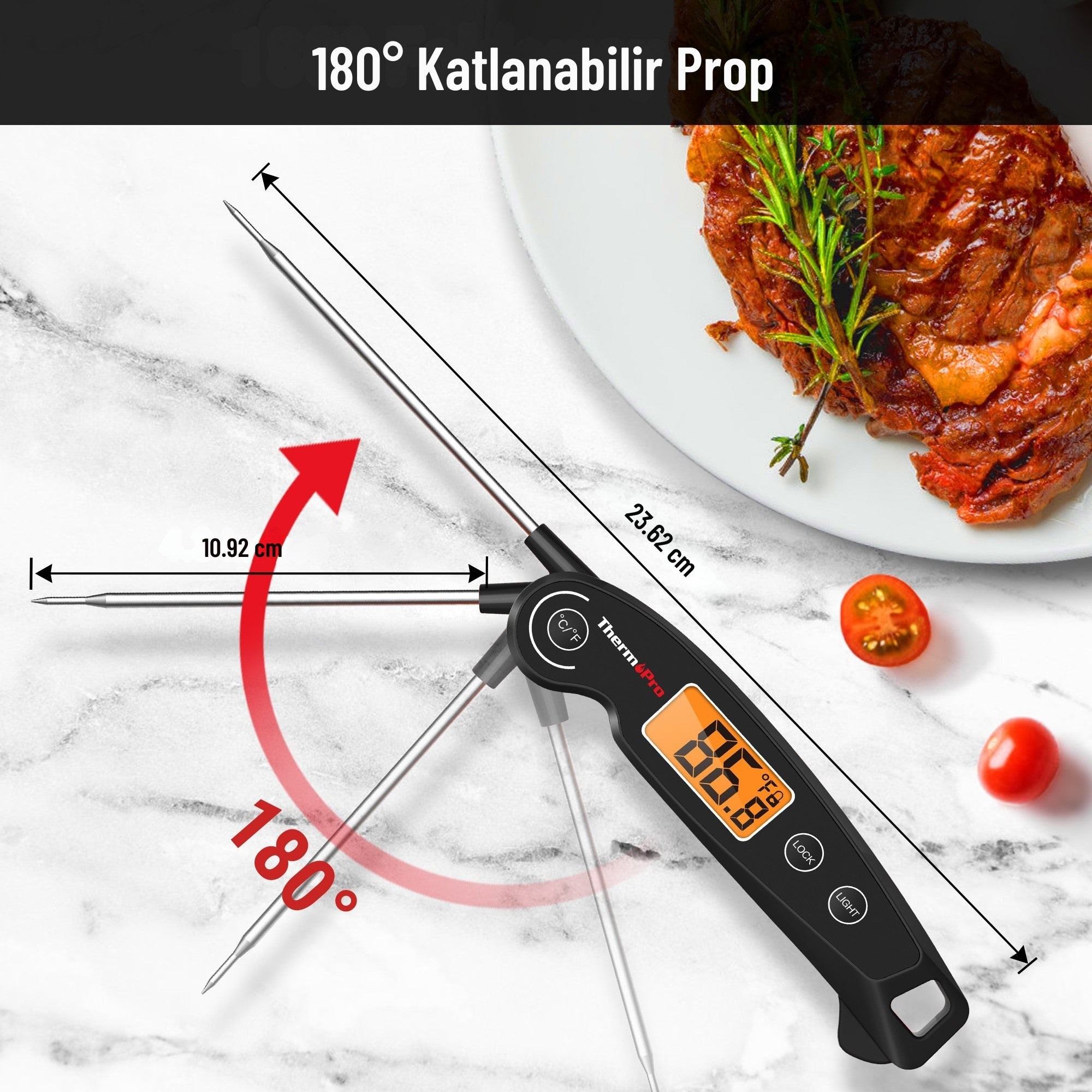 Thermopro TP605 Katlanabilir Problu Profesyonel  Gıda Pişirme Termometresi-Siyah