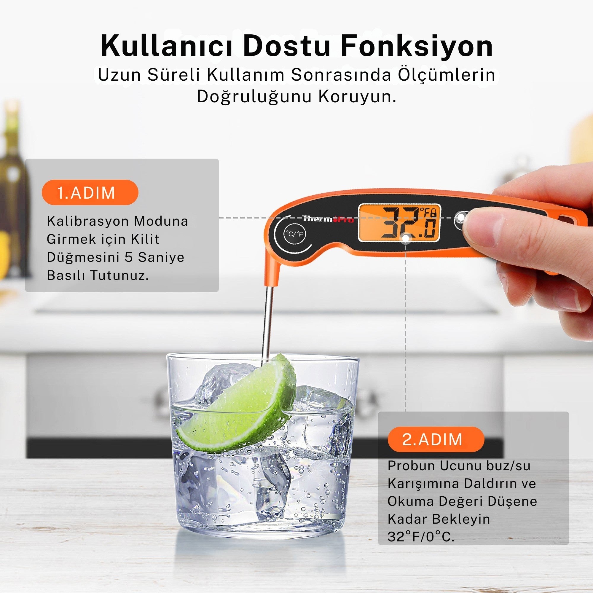 Thermopro TP605W Katlanabilir Problu Profesyonel Gıda Pişirme Termometresi-Turuncu