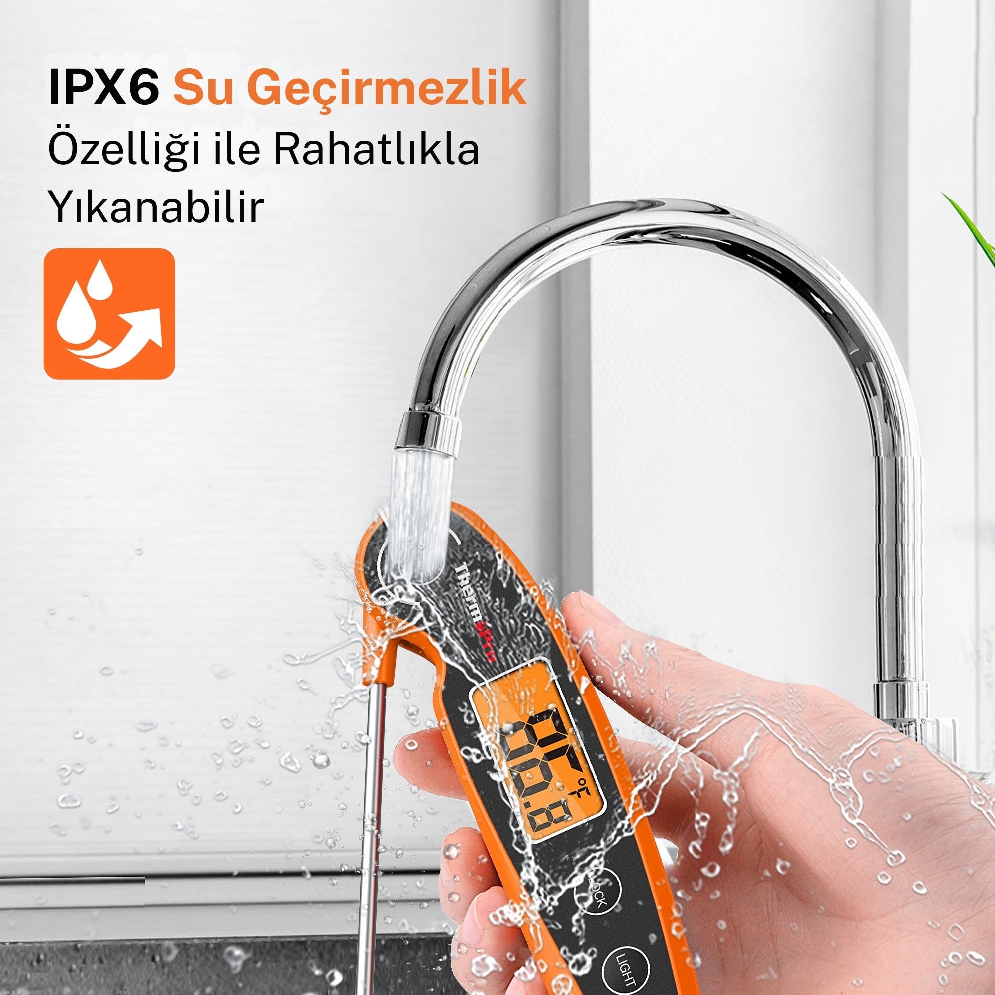 Thermopro TP605W Katlanabilir Problu Profesyonel Gıda Pişirme Termometresi-Turuncu